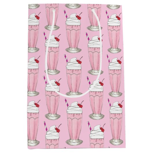 アイスクリームショップストロベリーピンクシェイクミルクシェイク ミディアムペーパーバッグ (正面)