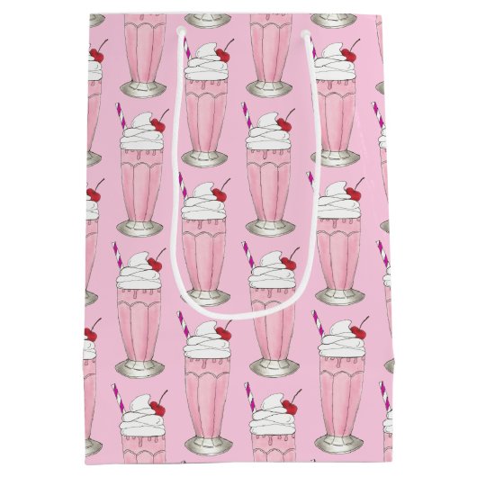 アイスクリームショップストロベリーピンクシェイクミルクシェイク ミディアムペーパーバッグ (裏面)