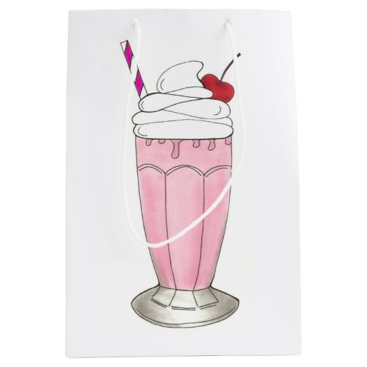 アイスクリームショップストロベリーピンクミルクシェイクグルメ ミディアムペーパーバッグ (正面)
