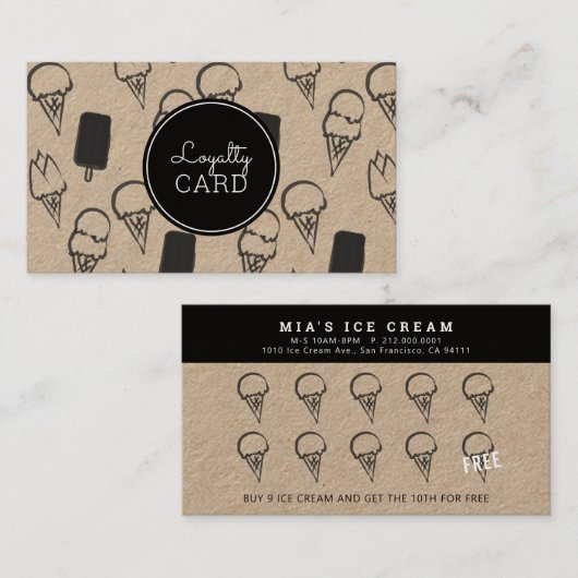 アイスクリームショップハンド絵を描クラフトロイヤリティカード 名刺 (正面/裏面)
