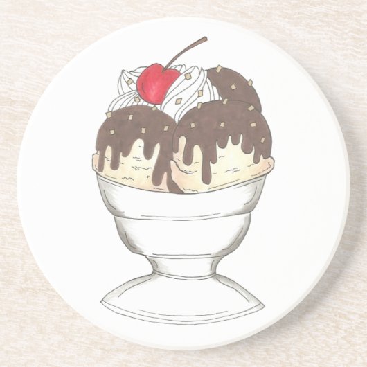 アイスクリームショップホットファッジサンデデザートさくらんぼ コースター (正面)