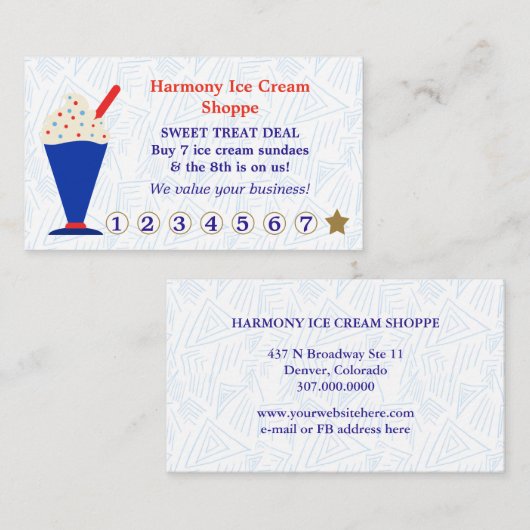 アイスクリームショップ顧客ロイヤリティ割引 ロイヤリティカード (正面/裏面)