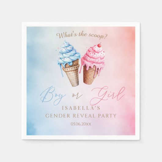アイスクリームジェンダーがスクープの内容を明らかにする スタンダードカクテルナプキン (正面)
