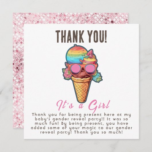 アイスクリームジェンダーがパーティーを女の子に サンキューカード (正面/裏面)