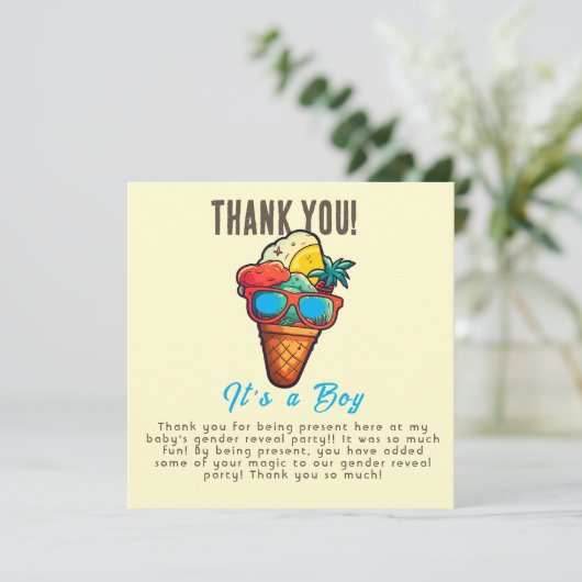アイスクリームジェンダーがパーティーを男の子に明かす サンキューカード (スタンド正面)