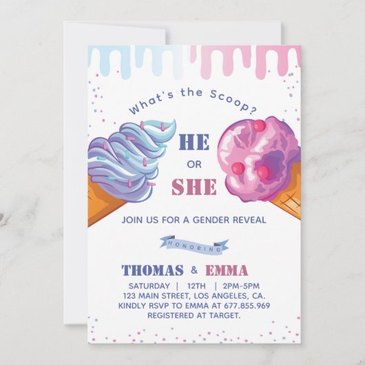 アイスクリームジェンダーリビールパーティの招待状 招待状 (正面)