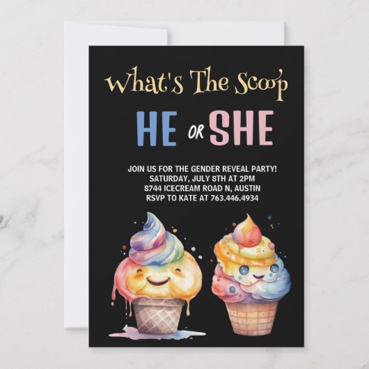 アイスクリームジェンダーリビールパーティの招待状 招待状 (正面)