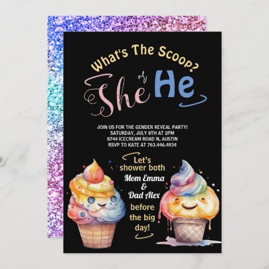 アイスクリームジェンダーリビールパーティの招待状 招待状 (正面/裏面)