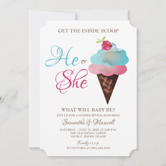 アイスクリームジェンダーリビール招待状 招待状 (正面)