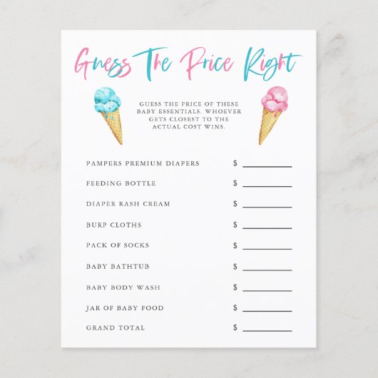 アイスクリームジェンダー明らかにパーティー価格を推測 (正面)