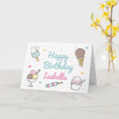 アイスクリームスイーツお祝いハッピーバースデー カード (黄色い花)