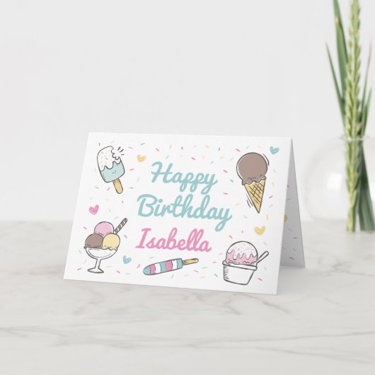 アイスクリームスイーツお祝いハッピーバースデー カード (正面)