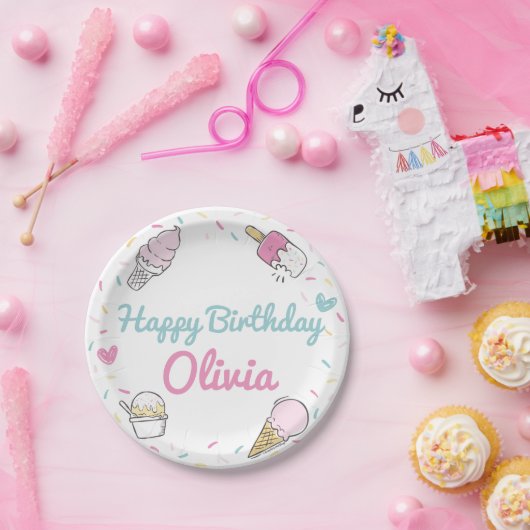 アイスクリームスイーツお祝いバースデーパーティーエイジ ペーパープレート (パーティー)