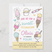 アイスクリームスイーツお祝いバースデーパーティーエイジ 招待状 (正面)