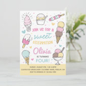 アイスクリームスイーツお祝いバースデーパーティーエイジ 招待状 (スタンド正面)