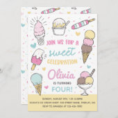 アイスクリームスイーツお祝いバースデーパーティーエイジ 招待状 (正面/裏面)