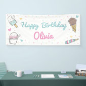 アイスクリームスイーツお祝いバースデーパーティーエイジ 横断幕 (トレードショー)