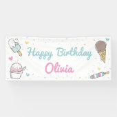 アイスクリームスイーツお祝いバースデーパーティーエイジ 横断幕 (横)