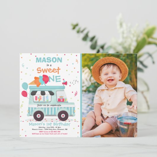 アイスクリームスイーツ誕生日アイスクリームトラックの招待 招待状 (スタンド正面)