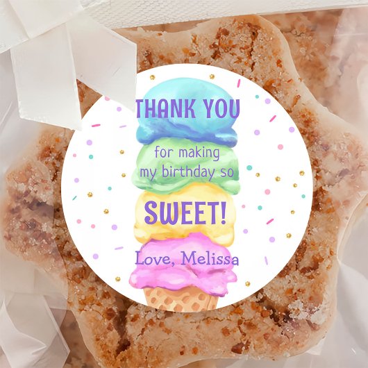 アイスクリームスイーツ誕生日クラシックラウンドステッカー ラウンドシール