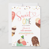アイスクリームスイートワンファースト誕生日招待状 招待状 (正面)