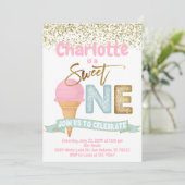 アイスクリームスイートワン金ゴールド振りかける1st誕生日 招待状 (スタンド正面)