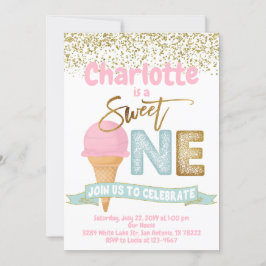 アイスクリームスイートワン金ゴールド振りかける1st誕生日 招待状