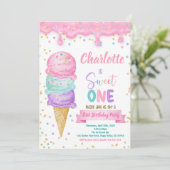 アイスクリームスイートワン1st誕生日パーティーピンクミント 招待状 (スタンド正面)