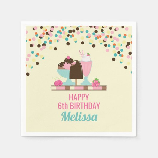 アイスクリームスウィートトリートハッピーバースデー スタンダードカクテルナプキン (正面)