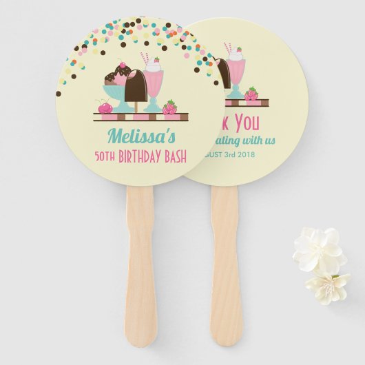 アイスクリームスウィートトリート誕生日バッシュ ハンドファン (正面&裏面)