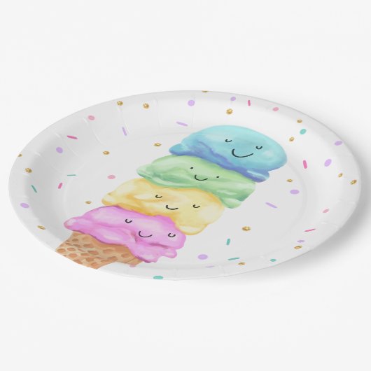 アイスクリームスウィートバースデーパーティー紙プレート ペーパープレート (アングル)