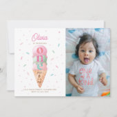 アイスクリームスウィートワンバースデーパーティーの写真 招待状 (正面)