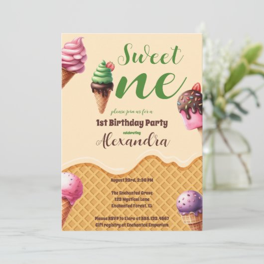 アイスクリームスウィートワンファースト誕生日 招待状 (スタンド正面)