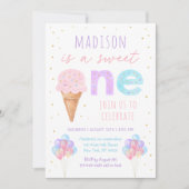 アイスクリームスウィートワンファースト誕生日 招待状 (正面)