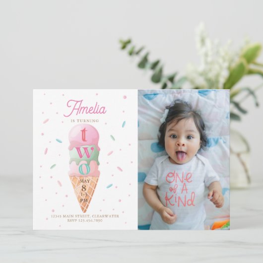 アイスクリームスウィート2nd誕生日パーティー写真 招待状 (スタンド正面)
