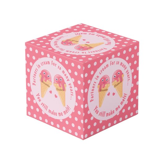 アイスクリームスクープかわいいロマンチックなバレンタインデー フォトキューブ (裏面アングル)