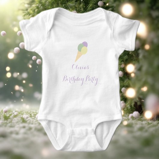 アイスクリームスクープカラフルパステル誕生日パーティー ベビーボディスーツ