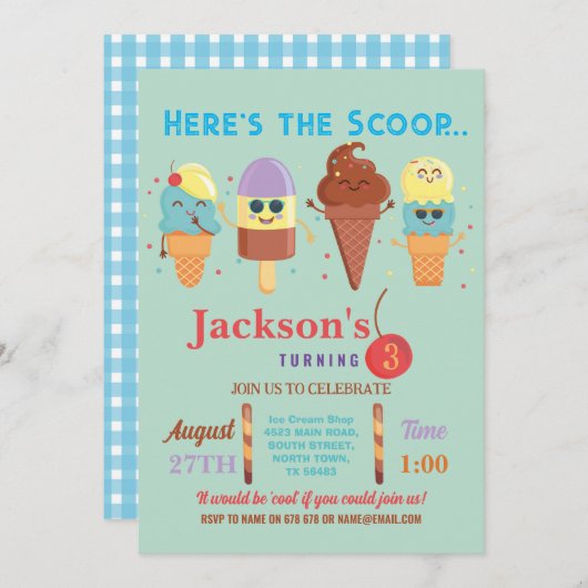 アイスクリームスクープクールショップボーイズ招待状 招待状 (正面/裏面)