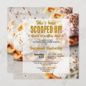 アイスクリームスクープハート形ワッフルブライダルシャワー 招待状 (正面/裏面)