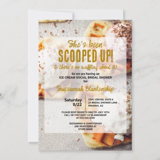アイスクリームスクープハート形ワッフルブライダルシャワー 招待状 (正面)