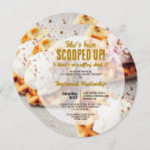 アイスクリームスクープハート形ワッフルラウンドシャワー 招待状 (正面/裏面)