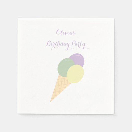 アイスクリームスクープパステルカラフル誕生日パーティー スタンダードカクテルナプキン (正面)