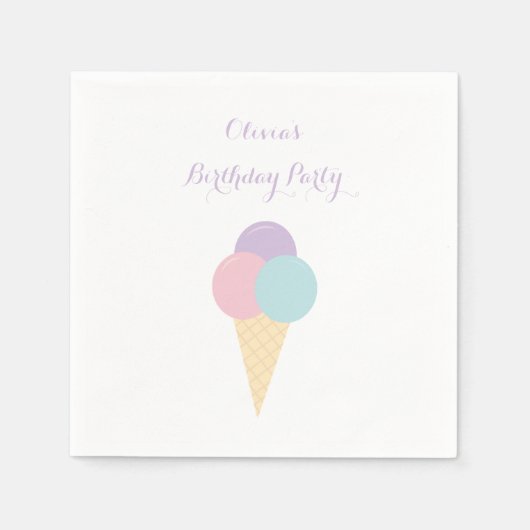 アイスクリームスクープパステルカラフル誕生日パーティー スタンダードカクテルナプキン (正面)