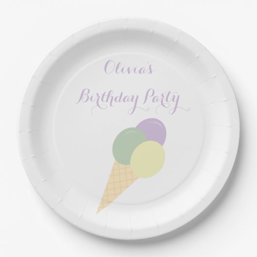 アイスクリームスクープパステルカラフル誕生日パーティー ペーパープレート (正面)