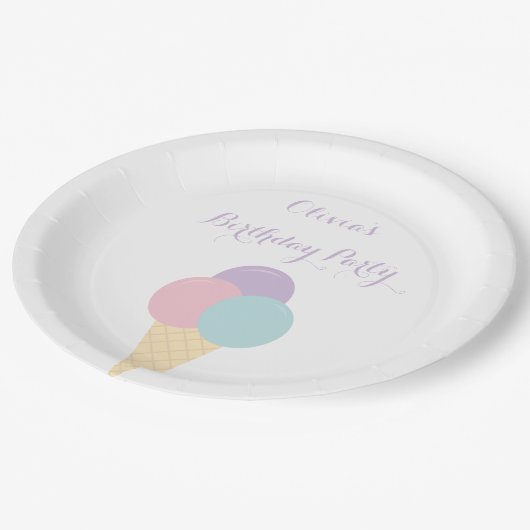アイスクリームスクープパステルカラフル誕生日パーティー ペーパープレート (アングル)