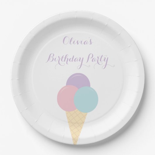 アイスクリームスクープパステルカラフル誕生日パーティー ペーパープレート (正面)