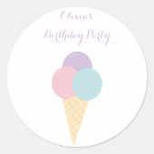 アイスクリームスクープパステルカラフル誕生日パーティー ラウンドシール (正面)