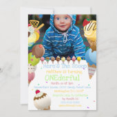 アイスクリームスクープ夏の写真カラフルパーティー 招待状 (正面)