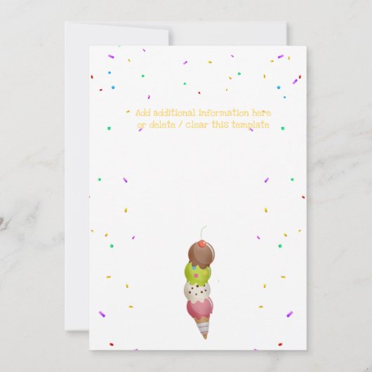 アイスクリームスクープ夏の写真カラフルパーティー 招待状 (裏面)