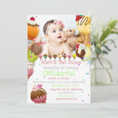 アイスクリームスクープ夏の写真誕生日パーティー 招待状 (スタンド正面)